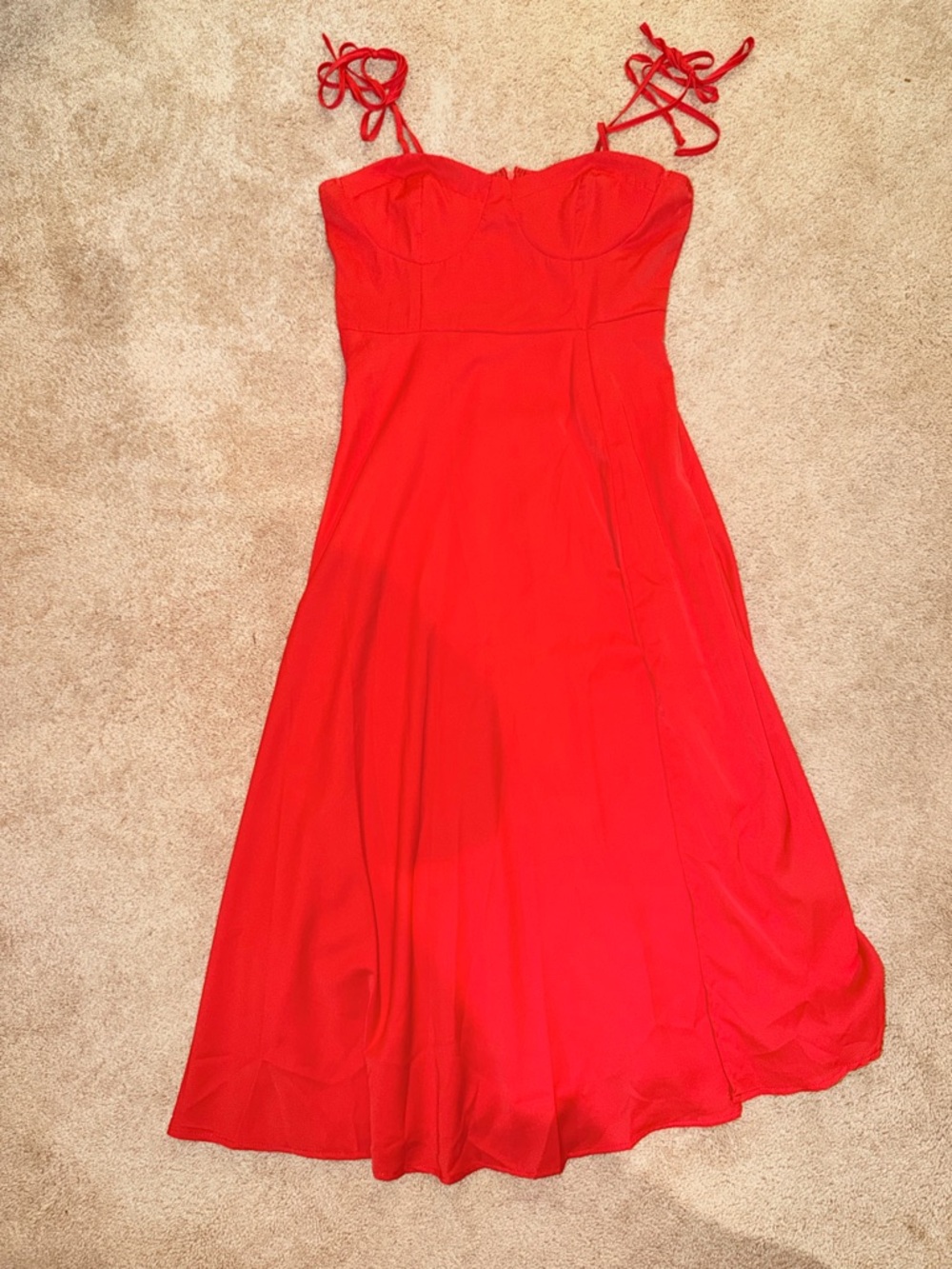 SHEIN Red Strapless Tie-Shoulder Midi Dress